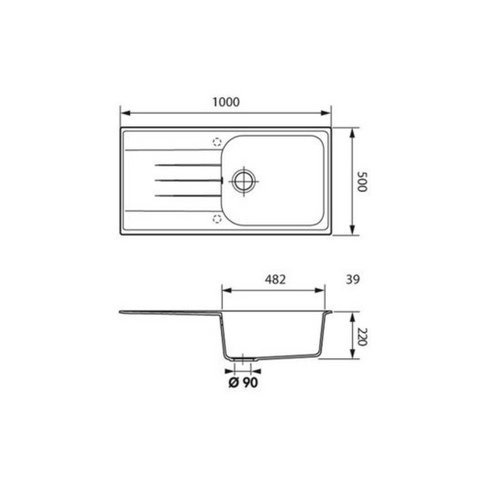 Évier Granit Noir Schock Viola 1 Grand Bac 1 Égouttoir