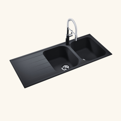 Évier Granit Noir Schock Viola 2 Bacs 1 Égouttoir