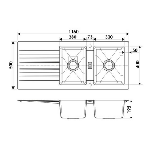 Évier Résine Noir Pluton 2 Bacs 1 Égouttoir