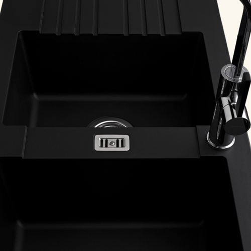 Évier Résine Noir Pluton 2 Bacs 1 Égouttoir