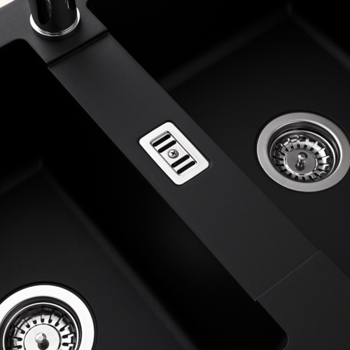 Évier Résine Noir Pluton 2 Bacs 1 Égouttoir