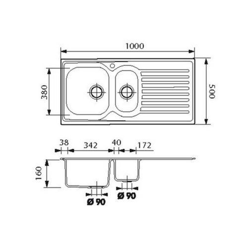 Évier Inox Nid D'abeille Scaldis 1 Bac Et Demi - 1 Égouttoir