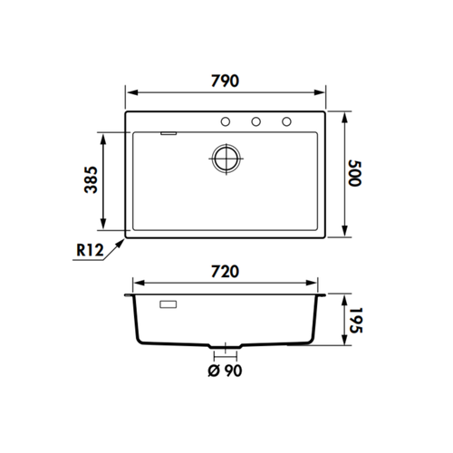 Évier Granit Noir Schock Lokti 1 Bac 790x500