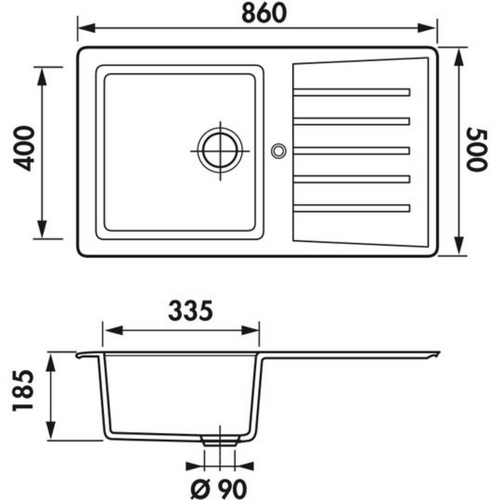 Évier Résine Noir Ewi Emeraude 1 Bac 1 Égouttoir