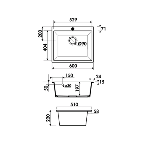 Évier Céramique Blanc Felix 1 Bac 600x510 Mm