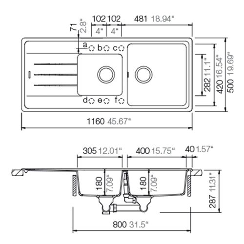 Évier Granit Gris Schock Element 2 Bacs 1 Égouttoir