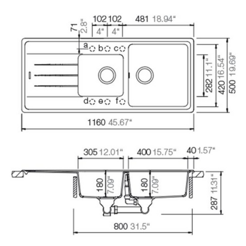 Évier Granit Blanc Schock Element 2 Bacs 1 Égouttoir