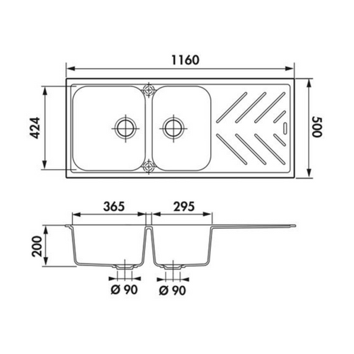 Évier Granit Gris Luisina Arpege 2 Bacs 1 Égouttoir