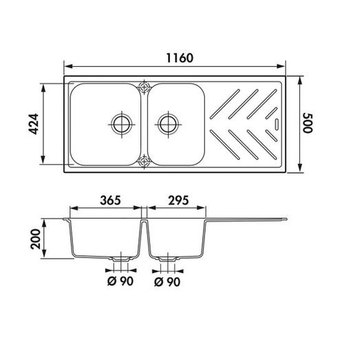 Évier Granit Noir Luisina Arpege 2 Bacs 1 Égouttoir