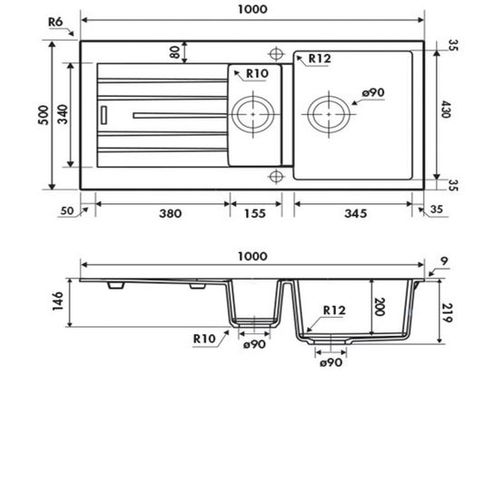 Évier Granit Gris Albey 1 Bac Et Demi - 1 Égouttoir