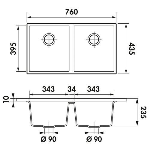 Évier Sous-plan Granit Blanc Luisina Quadrille 2 Bacs