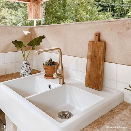 Évier Timbre D'office Granit Blanc Cassé Kümbad Kiwi 2 Bacs