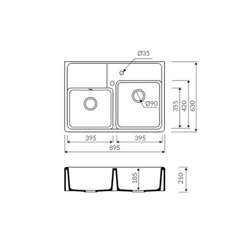Évier Timbre D'office Granit Noir Kümbad Kiwi 2 Bacs