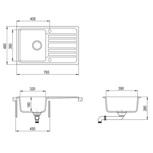 Evier Granit Noir Helika Notus 1 Bac - 1 Égouttoir