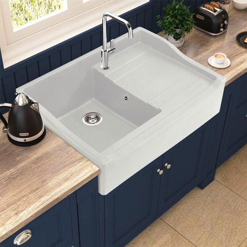 Évier Timbre D'office Granit Blanc Grisé Mat Kümbad Terry 1 Bac 1 Égouttoir à Droite -