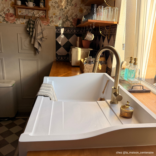 Évier Timbre D'office Granit Blanc Grisé Mat Kümbad Terry 1 Bac 1 Égouttoir à Droite -