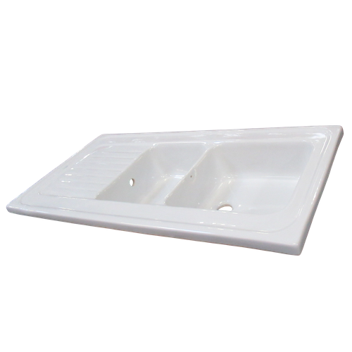 Evier Céramique Blanc Ewi Irène à Poser 2 Bacs 1 Égouttoir