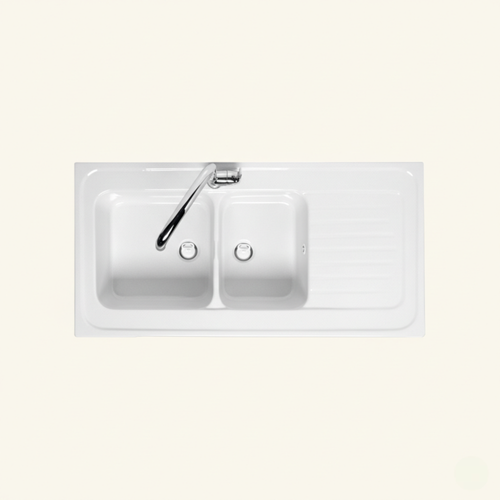 Evier Céramique Blanc Ewi Irène à Poser 2 Bacs 1 Égouttoir