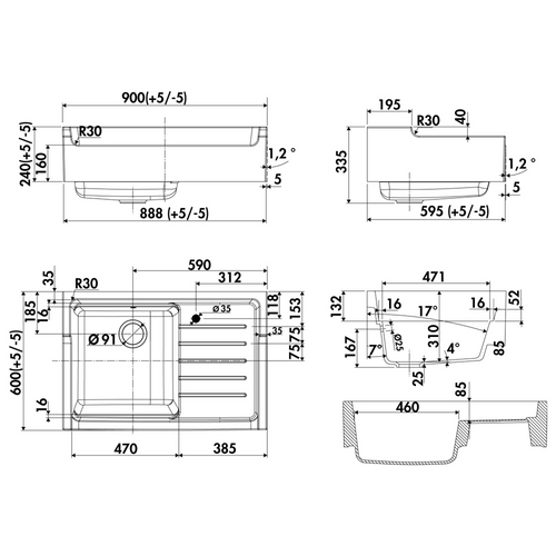 Évier Timbre D'office Céramique Blanc Léon 1 Bac 1 Égouttoir