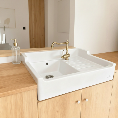 Évier Timbre D'office Céramique Blanc Léon 1 Bac 1 Égouttoir