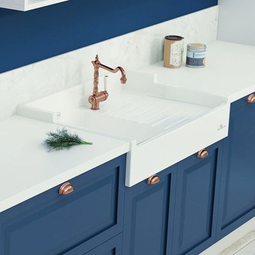 Évier Timbre D'office Céramique Blanc Léon 1 Bac 1 Égouttoir