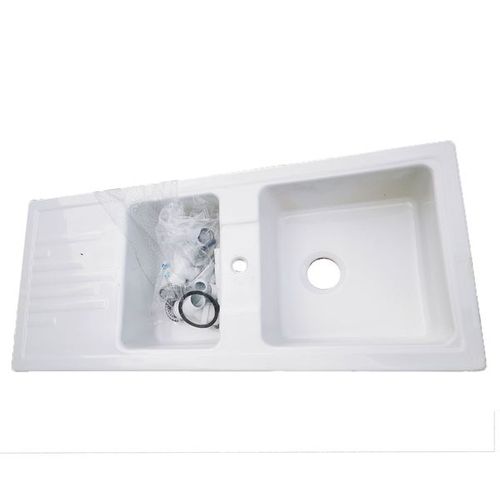 Evier Céramique Blanc Ewi Aglae 2 Bacs 1 Égouttoir