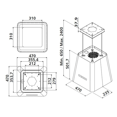 Hotte Cuisine Silverline Suspendue Neat Noir Mat 50 Cm