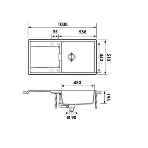Évier Granit Noir Intense Luisina Forte 1 Grand Bac 1 Égouttoir