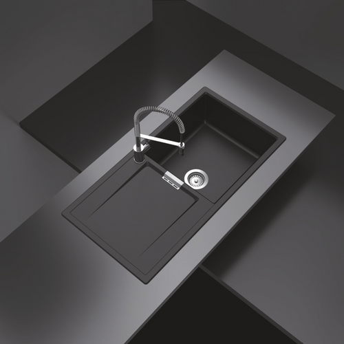 Évier Granit Noir Intense Luisina Forte 1 Grand Bac 1 Égouttoir