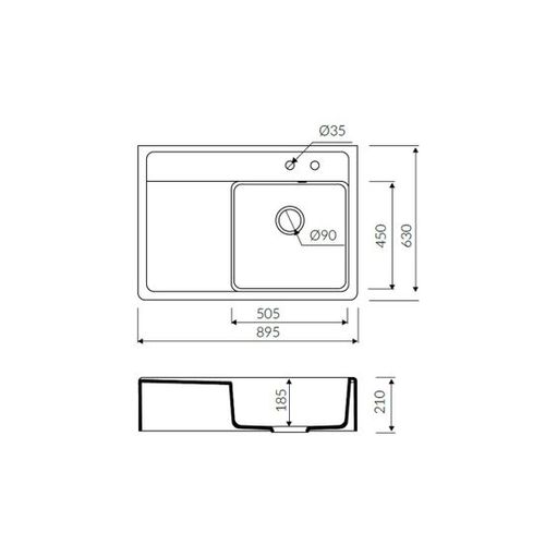 Évier Timbre D'office Granit Noir Kümbad Kiwi 1 Grand Bac 1 Égouttoir