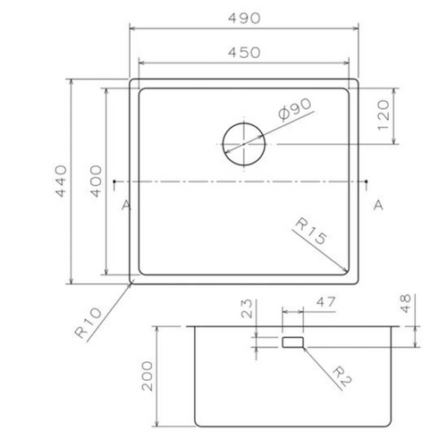 Evier Inox Sous-plan Suzon 1 Bac 490x440