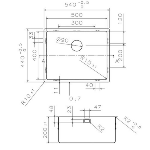 Evier Inox Sous-plan Suzon 1 Bac 540x440