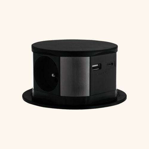 Prise Plan De Travail Ruby - Bloc 3 Prises + 1 USB-a Et 1 USB-c Rétractable Noir