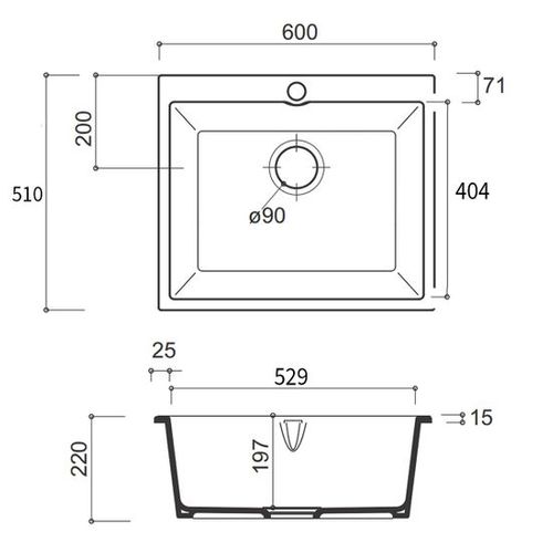 Évier Sous-plan Céramique Blanc Felix 1 Bac 600x510