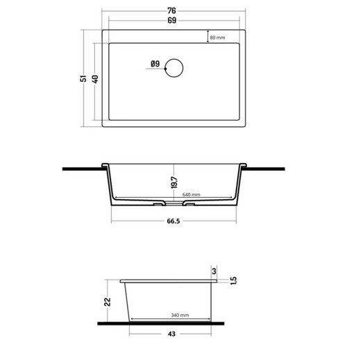 Évier Céramique Blanc Felix 1 Bac 760x510 Mm