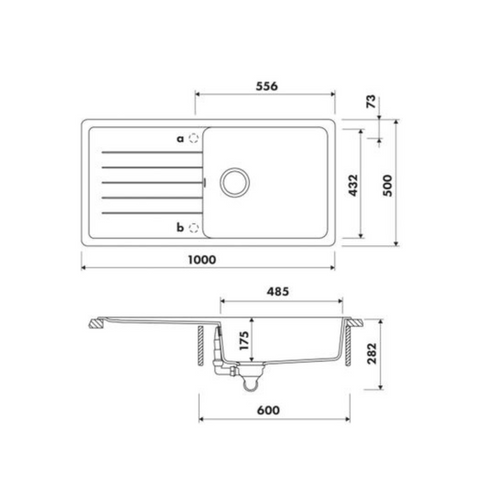 Évier Granit Noir Luisina Nouba 1 Grand Bac 1 Égouttoir
