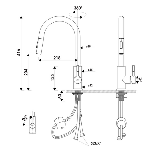 Robinet Douchette Luisina Inox Massif Marceau