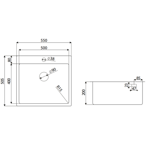 Evier Inox Luisina Java 1 Bac 550x505