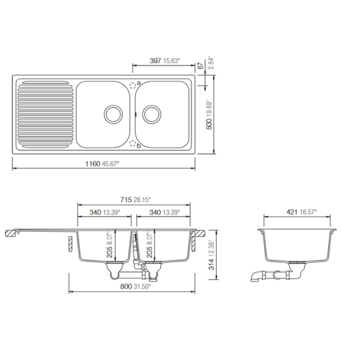 Évier Granit Noir Profond Schock Regala 2 Bacs 1 Égouttoir