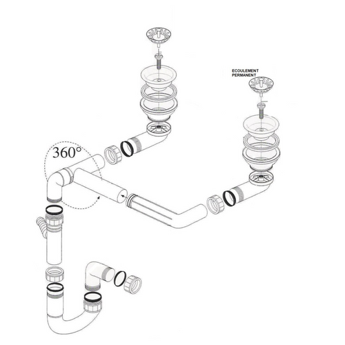 Vidage 2 Bacs Écoulement Libre Pour Évier Sans Trop Plein - Siphon Gain De Place