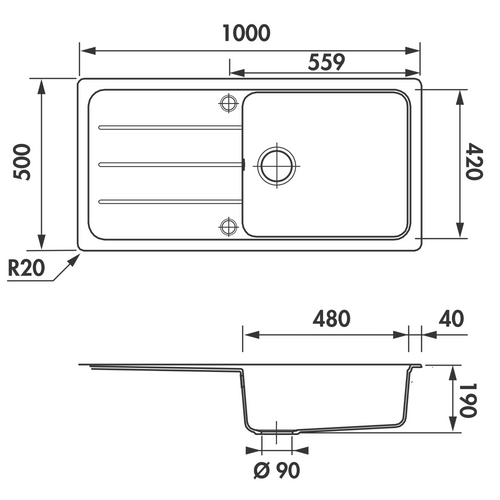 Évier Granit Blanc Formhaus 1 Grand Bac 1 Égouttoir