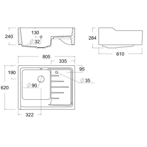Évier Timbre D'office Céramique Blanc Aimé 1 Bac 1 Égouttoir