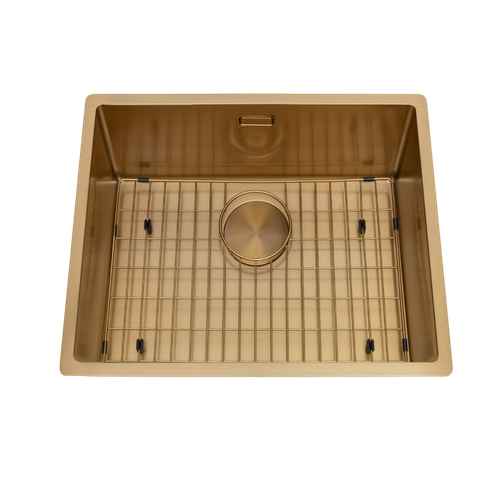 Évier Sous-plan Inox Doré Luisina Legato 1 Bac 560x440 - Grille Et Cache Bonde Doré Inclus