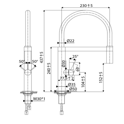 Robinet Douchette Luisina Inox Massif Mahé