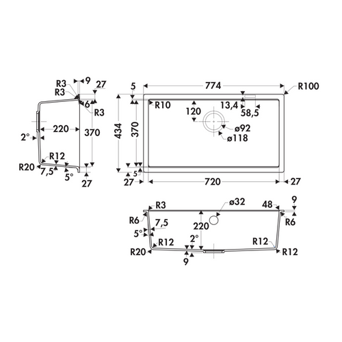 Évier Sous-plan Granit Noir Luisina Harmonie 1 Bac 774x434