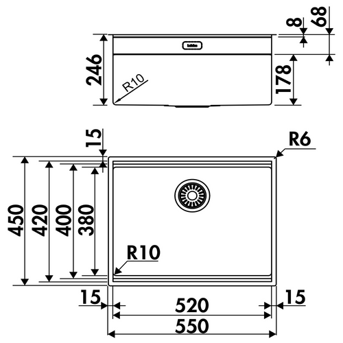 Évier Sous-plan Inox Doré Luisina Legato+ 1 Bac 550x450 - Égouttoir Planche Cache Bonde Inclus