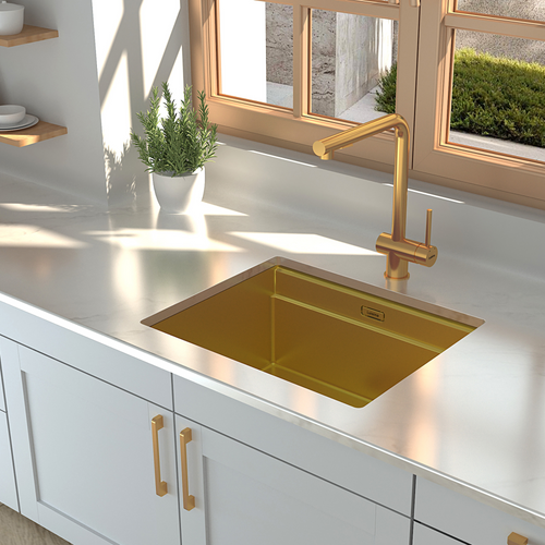 Évier Sous-plan Inox Doré Luisina Legato+ 1 Bac 550x450 - Égouttoir Planche Cache Bonde Inclus