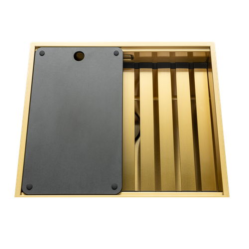 Évier Sous-plan Inox Doré Luisina Legato+ 1 Bac 550x450 - Égouttoir Planche Cache Bonde Inclus