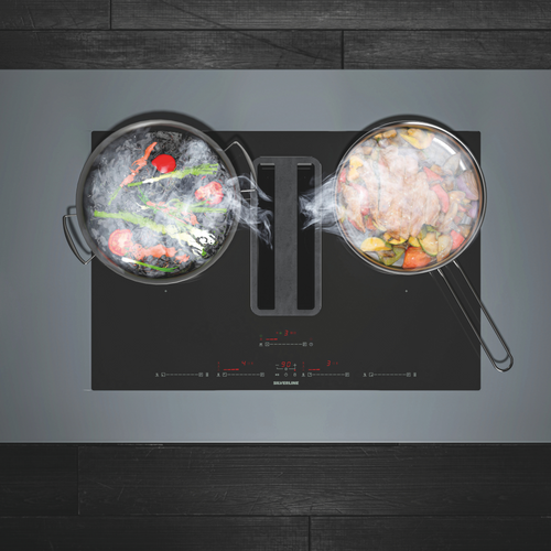 Plaque Induction Avec Hotte Intégrée Silverline Flow Max Pro 78cm Noir Et Inox - Évacuation Arrière