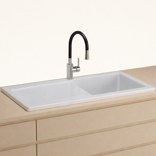 Évier Céramique Blanc Brillant Vitra Arkitekt 1 Grand Bac - 1 Égouttoir